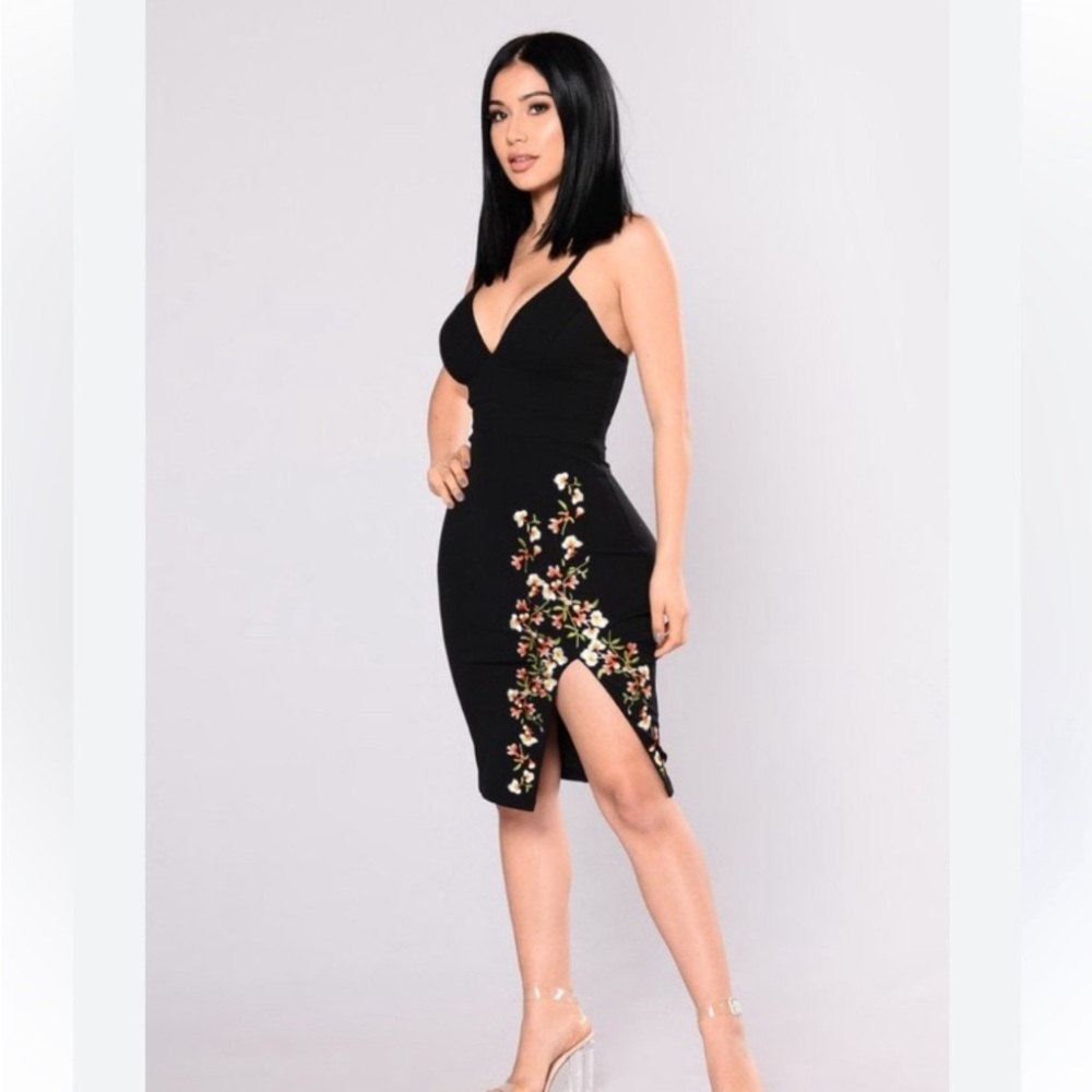 Fashion Nova 1XL Anniversary Embroidered Dress, Black, Bodycon, NWT